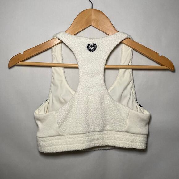 Pink by Victoria Secret Reverse Fleece Lounge Sports Bra Cream black Stripes Med - Picture 6 of 9